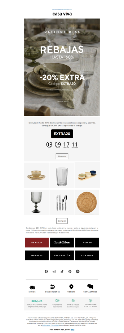 Menaje de mesa con -20% adicional