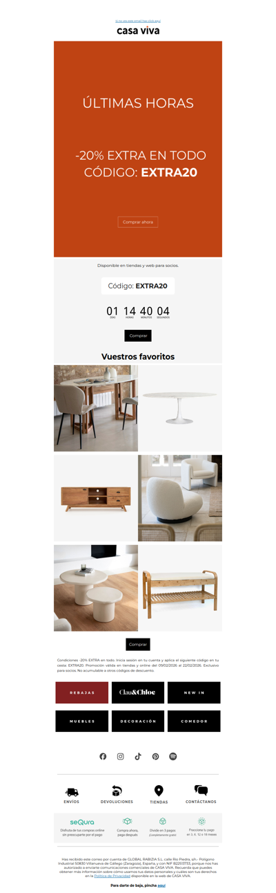 ¡Últimas horas! -20% EXTRA en todo