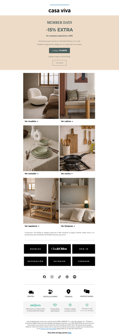 Member Days: -15% EXTRA online y en tiendas