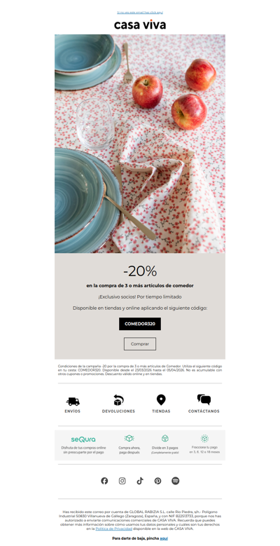 -20% a partir de 3 artículos de Comedor