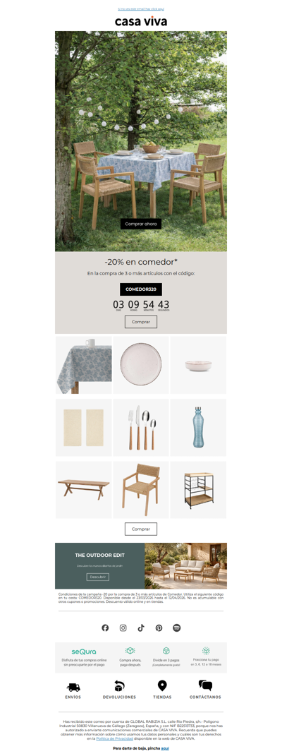 -20% en comedor | Prepara tu mesa al aire libre