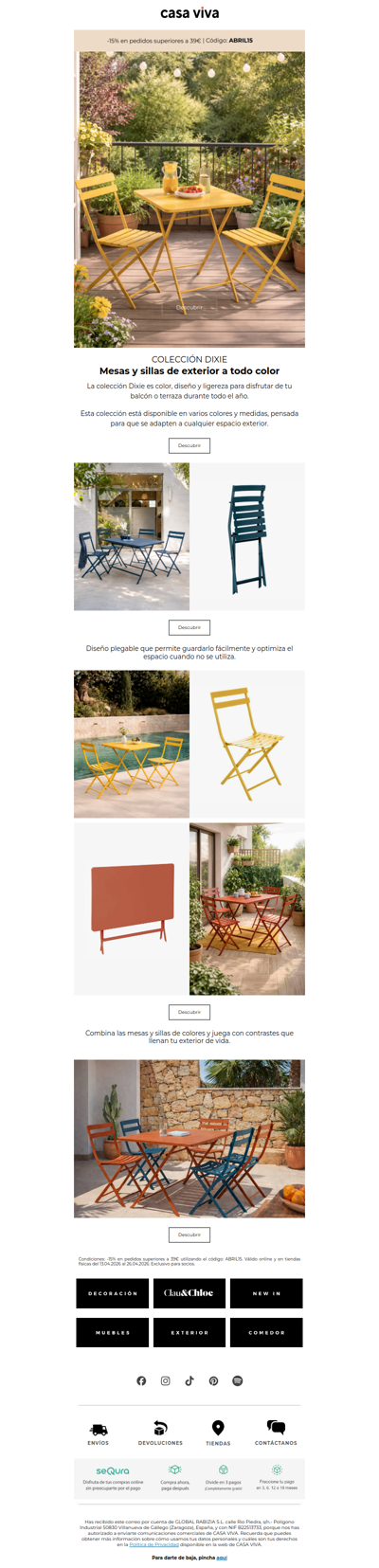 Mesas y sillas de exterior a todo color