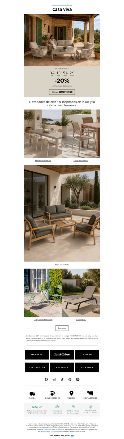 Novedades para tu terraza con -20% de descuento 🌿