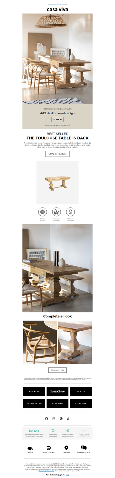 BACK IN STOCK: La mesa Toulouse ya está aquí