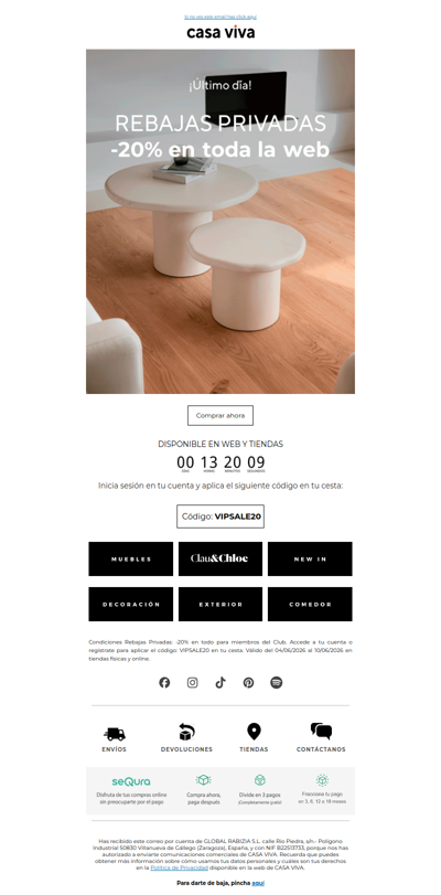 ¡Hoy acaba! -20% en todo | REBAJAS PRIVADAS