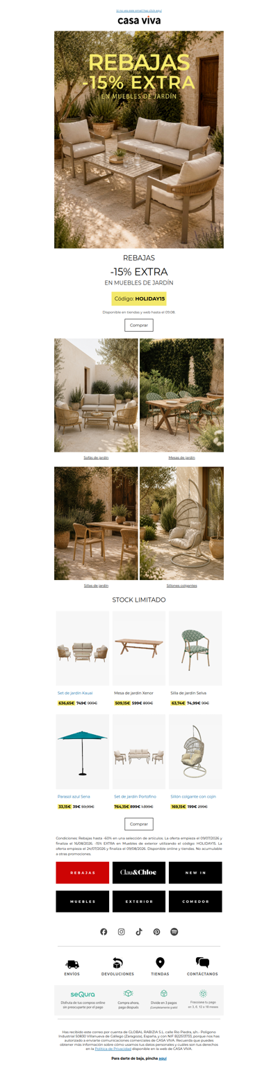 REBAJAS -15% adicional en Muebles de jardín