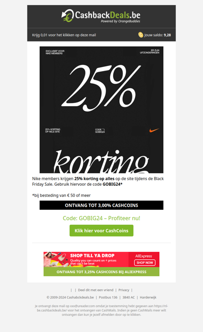 25% korting op alles bij Nike