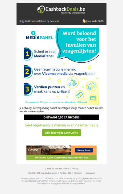 Schrijf je in bij MediaPanel en ontvang direct CashCoins