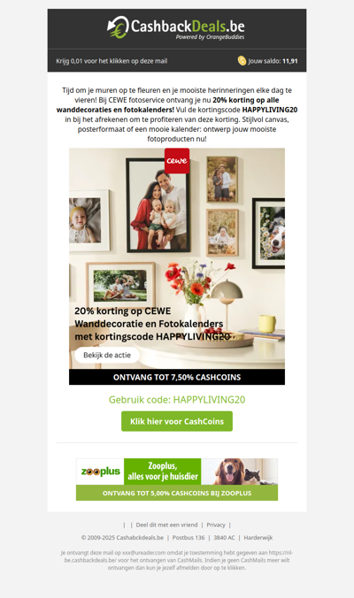 Krijg 20% korting bij CEWE op wanddecoratie en fotokalenders