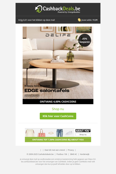 Bespaar 20% op de edge salontafels van Delife