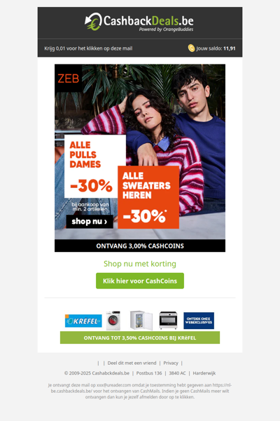 Shop met 30% korting op dames pulls en heren sweatshirts bij ZEB!