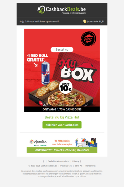 Krijg 1 gratis Red Bull bij je Pizza Hut MyBox!