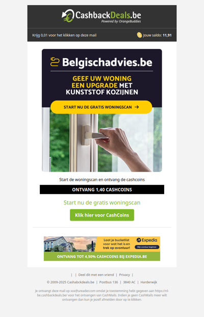 Ontvang 1,40 cashcoins bij je gratis woningscan!