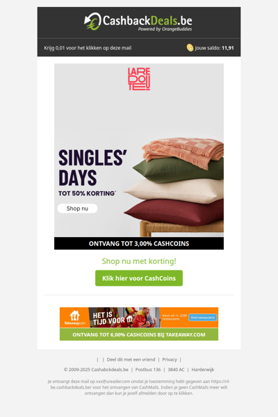 Tot 50% korting tijdens de Singles Days bij La Redoute!