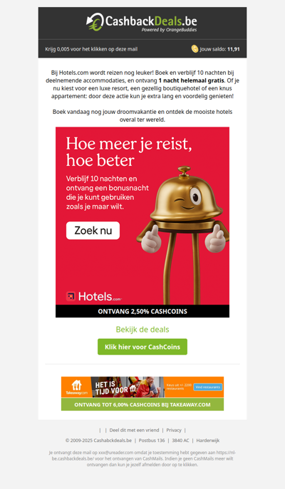 Boek 10 nachten en krijg er 1 gratis bij!