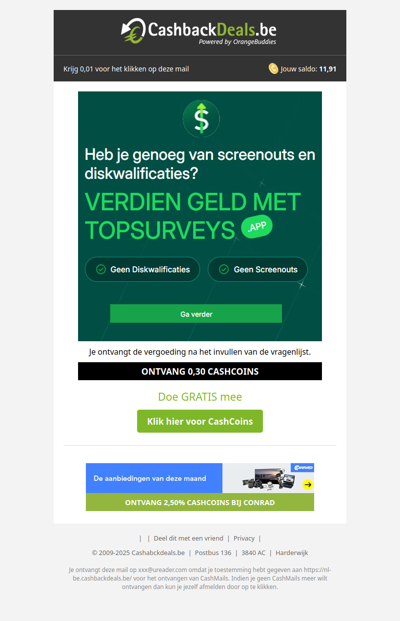 Verdien direct 0,30 CashCoins!