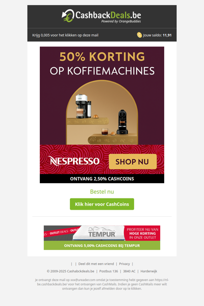 50% korting op de koffiemachines van Nespresso!