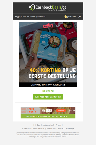 40% korting op je 1e bestelling bij Quiso