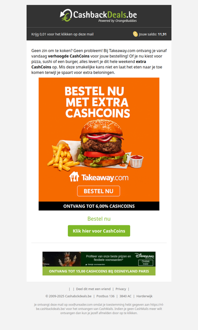 ACTIE! Verhoogde CashCoins bij Takeaway.com!