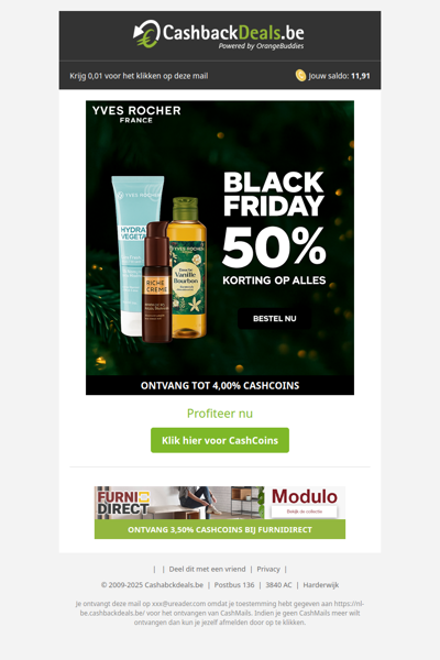 50% korting op alles bij Yves Rocher