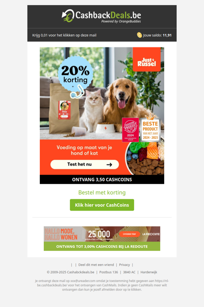 20% korting bij Just Russel