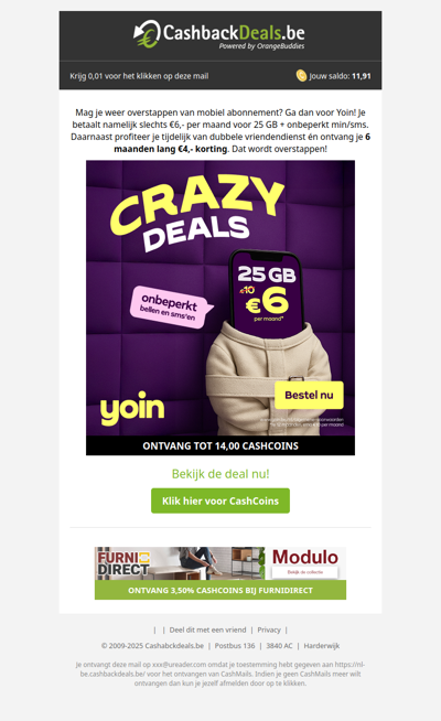 CRAZY DEAL: 25 gb voor 6 EUR per maand!