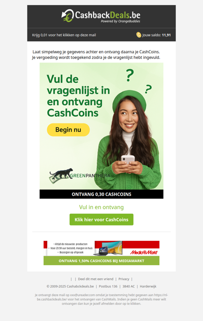 Vul even in & krijg direct CashCoins