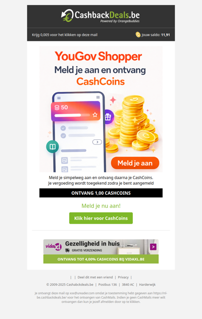 Ontvang 1,00 CashCoin voor je aanmelding!