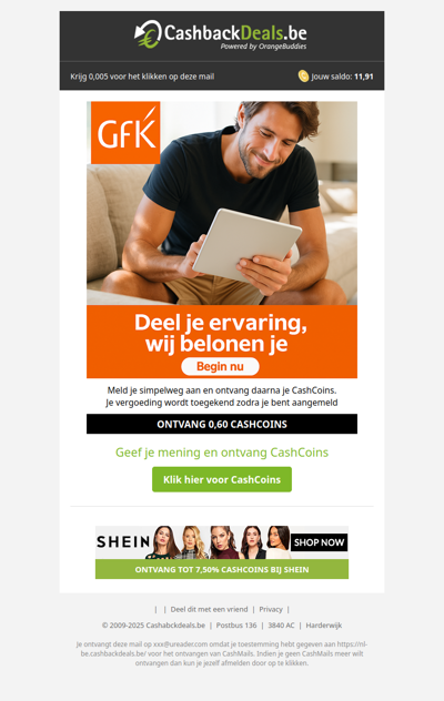 Meld je aan & ontvang 0,60 CashCoins