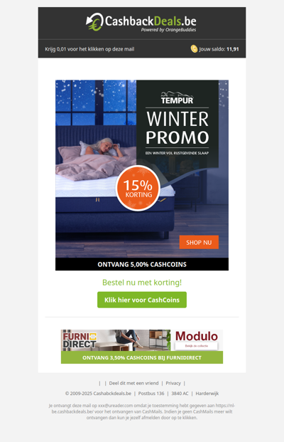 15% korting bij Tempur