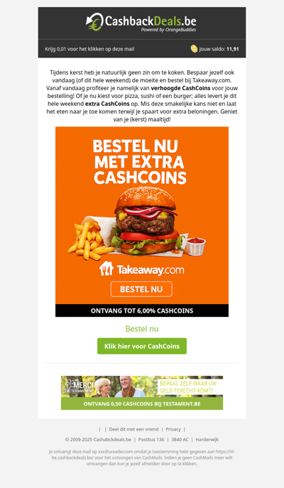Verhoogde CashCoins bij Takeaway.com!