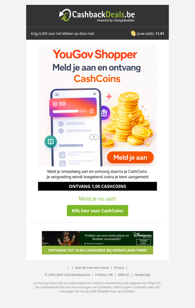 Ontvang 1,00 CashCoin voor je aanmelding!