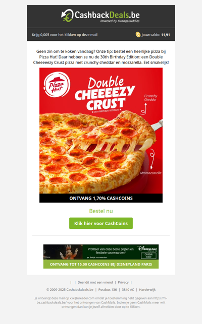 Bestel nu de Double Cheezy Crust bij Pizza Hut!