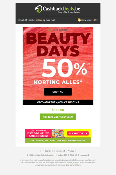 50% korting op alles bij Yves Rocher!