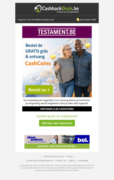 0,50 CashCoins + een gratis gids!