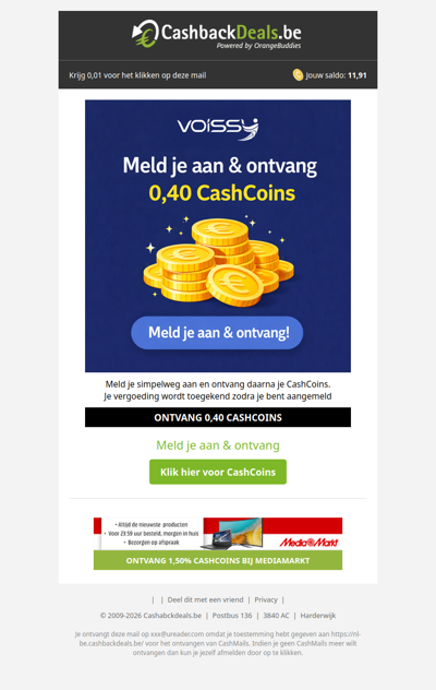 0,40 CashCoins om je alleen aan te melden!