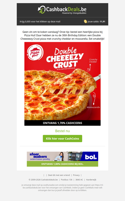 Bestel nu de Double Cheezy Crust bij Pizza Hut!