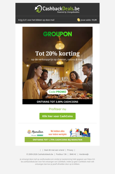 Tot 20% korting bij Groupon!