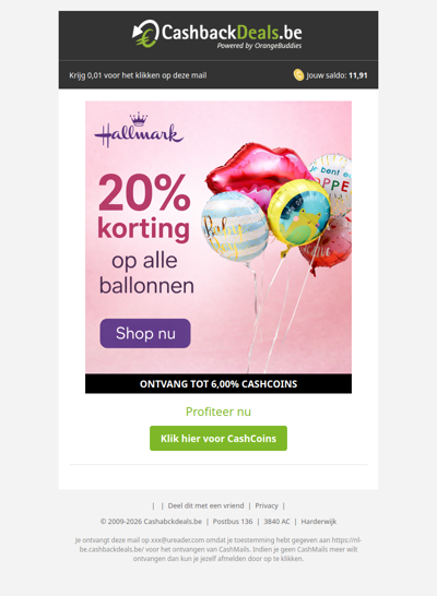 20% korting op ballonnen bij Hallmark!