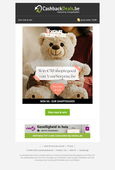 Win 50,- EUR shoptegoed van YourSuprise