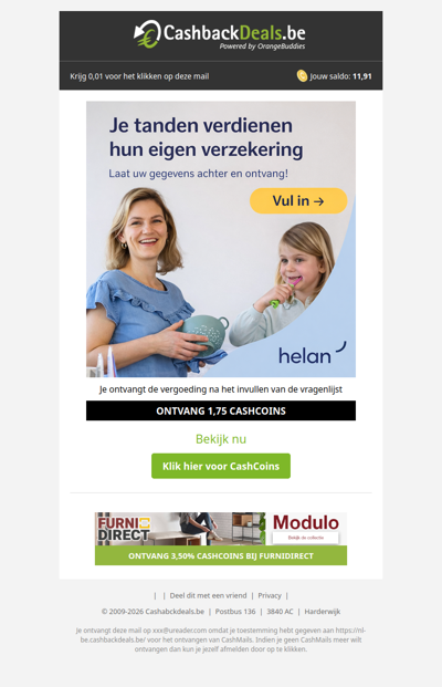 Vul in en ontvang 1,75 CashCoins