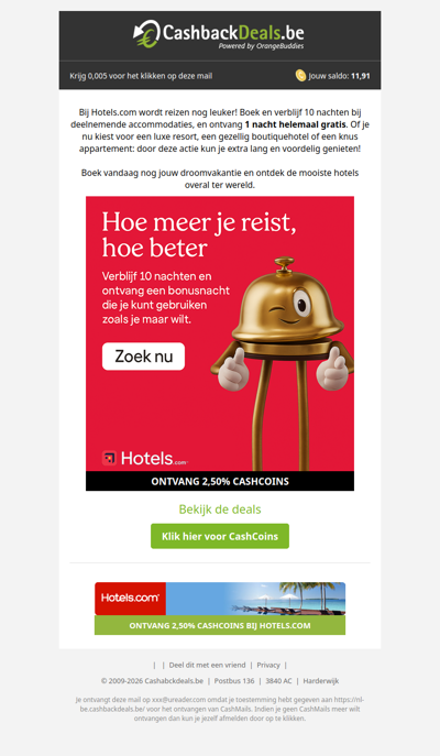 Boek 10 nachten en krijg er 1 gratis bij!