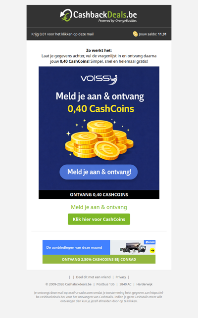 0,40 CashCoins om je alleen aan te melden!