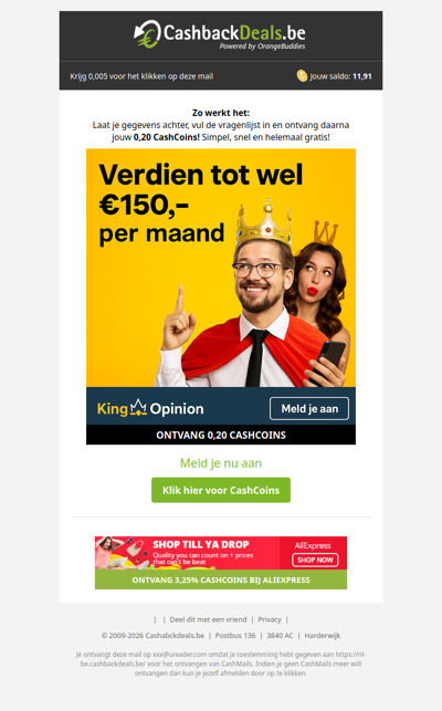 Verdien tot 6,- per enquête + extra 0,20 CashCoins