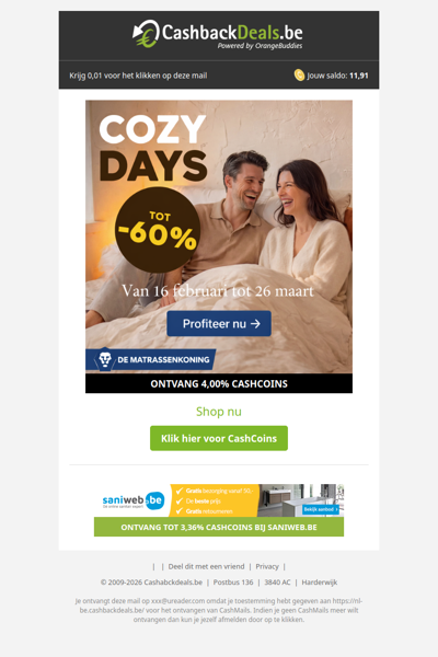 Cozy Days: tot 60% korting bij De Matrassenkoning!