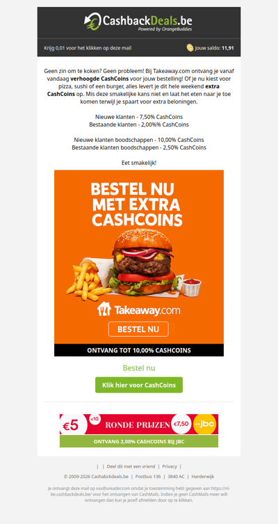 Vandaag extra CashCoins bij Takeaway