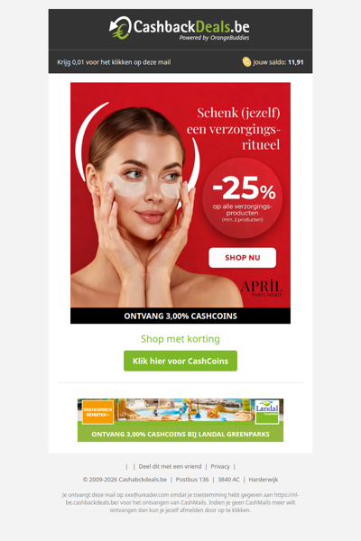 25% korting op alle verzorgingsproducten bij April Beauty!