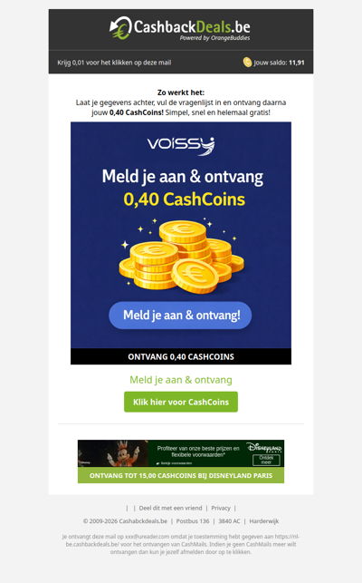 0,40 CashCoins om je alleen aan te melden!