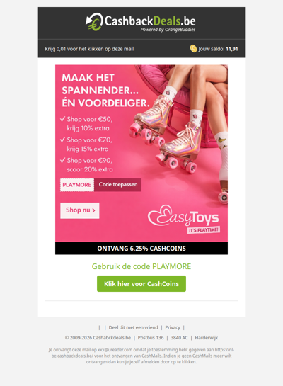 Scoor tot 20% extra korting bij EasyToys