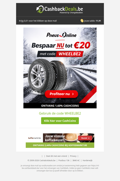 Bespaar nu 20 EUR bij Pneus Online!